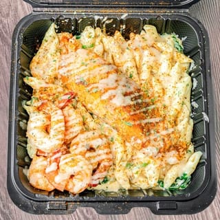 Salmon & shrimp pasta
