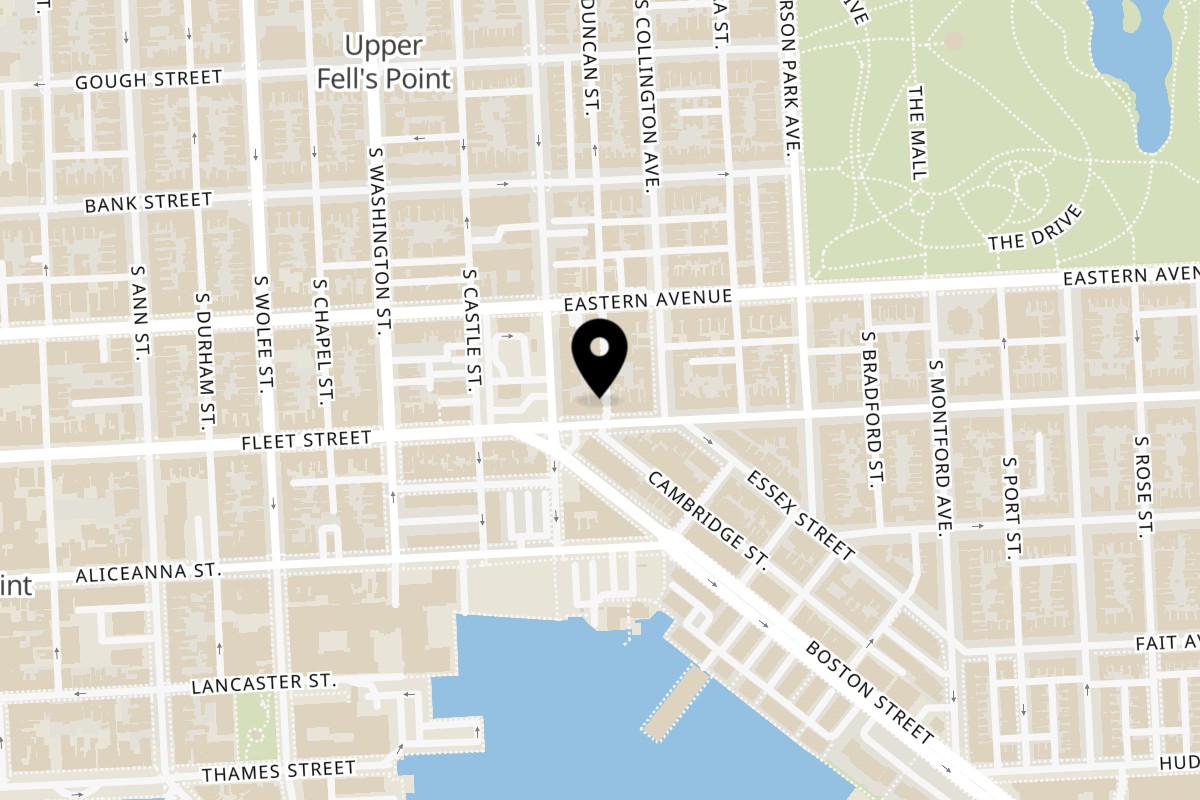 Map showing the location of Goldie's Seafood Bar & Grill on 2112 Fleet St in Baltimore